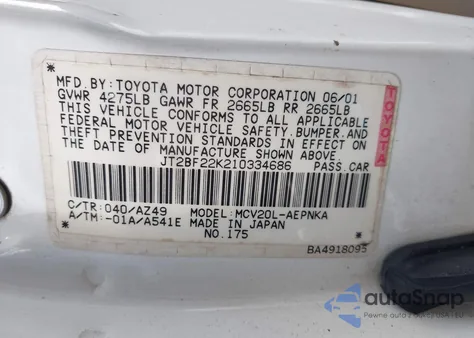 2001 Toyota Camry Le V6 from USA, damaged, VIN JT2BF22K210334686